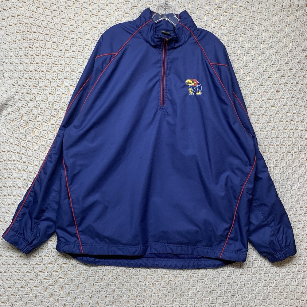 Kansas University Jayhawks Windbreaker Jacket XL Blue 1/4 Zip Gear For Sports